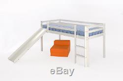 3ft Mid Sleeper WHITE Single FREE DELIVERY Slide Option Kids Cabin Bed Wood