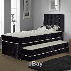 3ft Single Velvet Guest Bed 3 In 1 With Mattress Pullout Trundle Bed Set