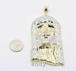 4.25 Huge Men's Diamond Cut Jesus Head Charm Pendant Real 10K Yellow White Gold