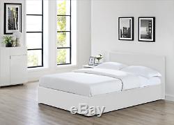 4'6 Double Faux Leather Ottoman Gas Lift Up Deep Storage Bed White