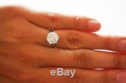 4 Carat Round Cut Solitaire Engagement Promise Ring Real 14k White Gold