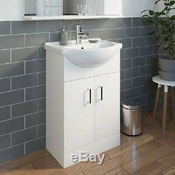 550mm Floorstanding Bathroom Vanity Unit & Basin Single Tap Hole White Gloss