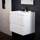 600 Mm White Modern Bathroom Wall Hung Vanity Basin Sink Unit 2 Drawers