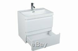 600 mm White Modern Bathroom Wall Hung Vanity Basin Sink Unit 2 Drawers