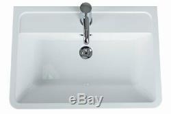 600 mm White Modern Bathroom Wall Hung Vanity Basin Sink Unit 2 Drawers