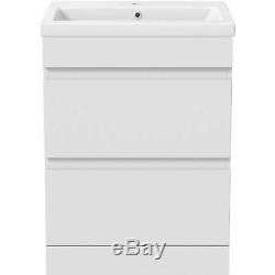 600mm Bathroom Vanity Unit Basin Storage 2 Drawer Cabinet Furniture White Gloss