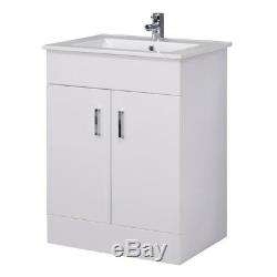 600mm White Vanity Unit Ceramic Basin Sink Bathroom Cloakroom Storage Cabinet