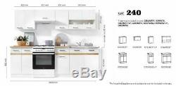 7 complete kitchen units set white high gloss Junona 240cm kitchen with worktops
