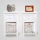 A Pair Of Wooden Bedside Cabinet Shabby Chic Table Unit With Wicker Basket