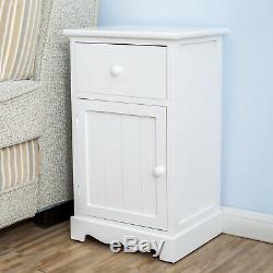 A Pair of Wooden Bedside Cabinets White Cupboard Tables with Drawer & Door
