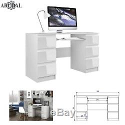 ARUOAL (CUBA) Functional Elegant High Gloss White Computer Desk With 6 Draws