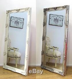 Abbey Large Shabby Chic Vintage Wall Leaner Mirror Cream Silver 65 x 31