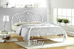 Alexis Small Double 4ft&Double 4ft6 white metal bed frame with wooden slats base