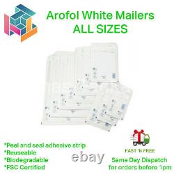 Arofol Genuine White Bubble Jiffy Padded Envelopes Mailers Bags 11 SIZES