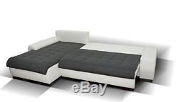 BRAND NEW Corner Sofa Bed PARIS MINI White & Grey With Pull Out Bed & Storage