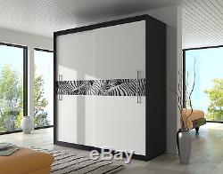 BRAND NEW MODERN SLIDING DOOR BEDROOM WARDROBE 6ft8inch(204cm)-BLACK&WHITE ZEBRA