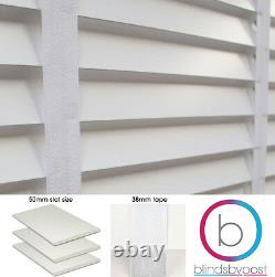 BRILLIANT WHITE with TAPES WOODEN VENETIAN WOOD BLIND 50mm SLAT MADE TO MEASURE
