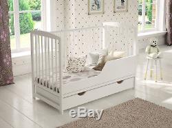 Baby Cot Bed with Drawer Toddler Cot White Deluxe Aloe Vera Foam Mattress