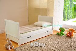 Baby Cot Bed with Drawer White Junior Toddler Bed Deluxe Aloe Vera Mattress