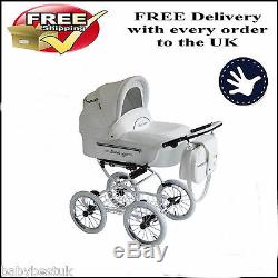 Baby Fashion Isabell Retro Baby Pram And Pushchair 2in1- White Leatherette