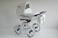 Baby Fashion Isabell Retro Baby Pram And Pushchair 2in1- White Leatherette