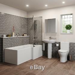 Bathroom Suite L Shaped RH Showerbath Screen Close Coupled Toilet Basin Pedestal