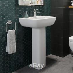 Bathroom Suite Pedestal Basin Sink Close Coupled Toilet & Straight Bath Bathtub