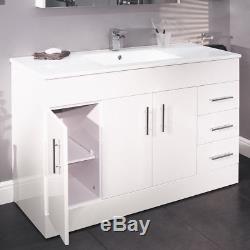 Bathroom Vanity Unit 1200mm Large Ceramic Sink White Floor Standing Storage