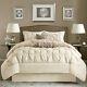 Beautiful 7pc Modern Elegant Ivory White Tufted Pin-tuck Ruffle Comforter Set