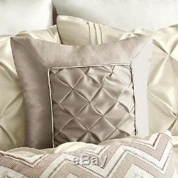 Beautiful 7pc Modern Elegant Ivory White Tufted Pin-tuck Ruffle Comforter Set