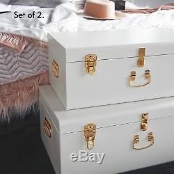 Beautify Extra Large Storage Trunks Box Chest Set of 2 White Bedroom Living Room