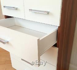 Bedroom Furniture Set White & Walnut Wardrobe 4+2 Drawer Chest Bedside Cabinet