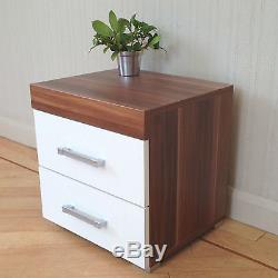 Bedroom Furniture Set White & Walnut Wardrobe 4+4 Drawer Chest Bedside Cabinet