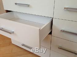 Bedroom Furniture Set White & Walnut Wardrobe 4+4 Drawer Chest Bedside Cabinet