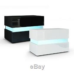 Bedside Table Nightstand Cabinet Chest of Drawers Flow White or Black High Gloss