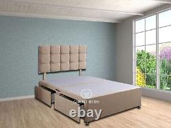 Brand New Luxury Linen Divan Base With 24 Inch Headboard -various Colours