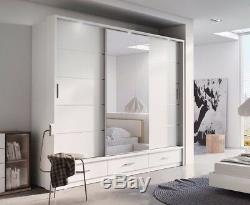 Brand New Modern Bedroom Sliding Door Wardrobe ARTI 1 250cm in Matt White Mirror