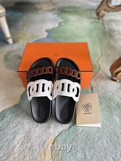 Brand New in Box Authentic Hermes Extra Sandals Suede Brown & White Leather