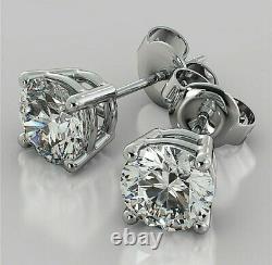 Brilliant Round 2.00 Carat Solitaire Diamond Earrings Stud Solid 14K White Gold