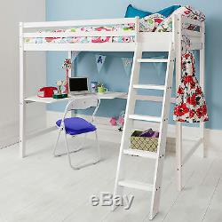 Cabin Bed High Sleeper with Desk in White, Bunk Bed Kids Bed Sleeper