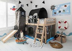 Cabin Bed with Slide Kids Pirate Hideaway with Tent, Tunnel, Tower & Tidy
