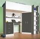 Calder High Sleeper Cabin Bed With Desk Wardrobe Drawer In Grey And White R227gw