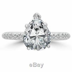 Certified 2ct Pear Cut E-F VS Diamond Solitaire 14k White Gold Engagement Ring