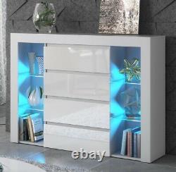 Chest of 4 Drawers Sideboard tv unit cabinet White Gloss Fronts