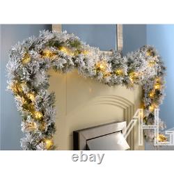 Christmas Garland 9ft Deluxe Super Thick Pre-Lit LED Snow Flocked Vancouver Pine