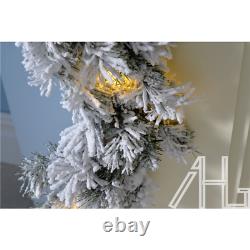 Christmas Garland 9ft Deluxe Super Thick Pre-Lit LED Snow Flocked Vancouver Pine