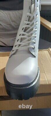 Chunky Sole Boots In White With Laces And Side Zip Size 7. Brand New Boxed