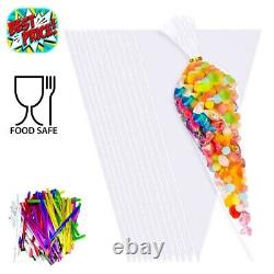 Clear Cellophane Cone Sweet Bags Small Large Birthday Party Gift with Twist Ties