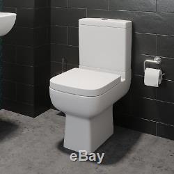 Close Coupled Bathroom Toilet WC Modern White Square Ceramic Soft Close Seat Pan