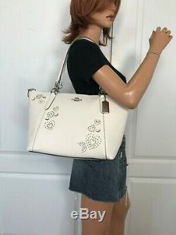Coach Ava Tote Heart Bandana Rivets Chalk Leather Handbag Bag Authentic+wallet